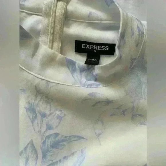 Express Blue Floral Chiffon Dress, High Neck, Size Small - Picture 4 of 5